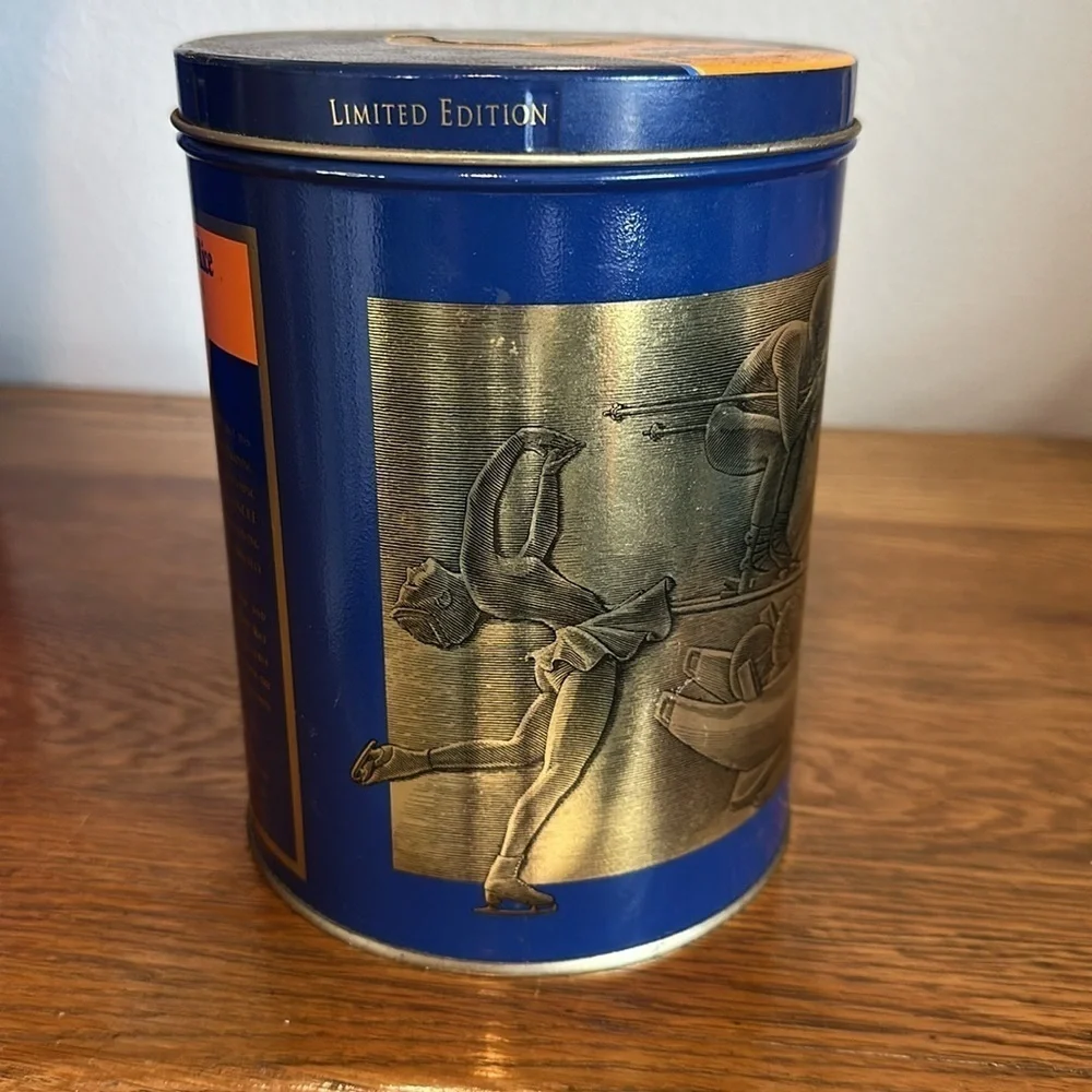 Vintage Uncle Ben’s Rice Blue and Orange Tin featuring the 1992 Winter Olympics